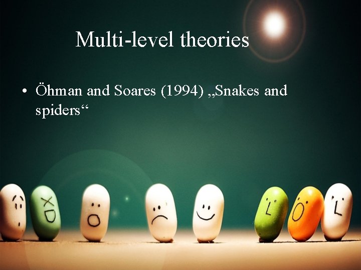 Multi-level theories • Öhman and Soares (1994) „Snakes and spiders“ 