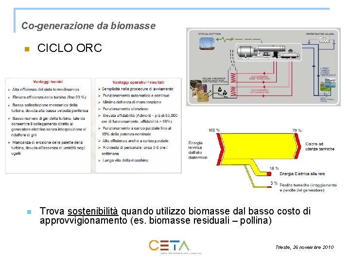 Co-generazione da biomasse n n CICLO ORC Trova sostenibilità quando utilizzo biomasse dal basso