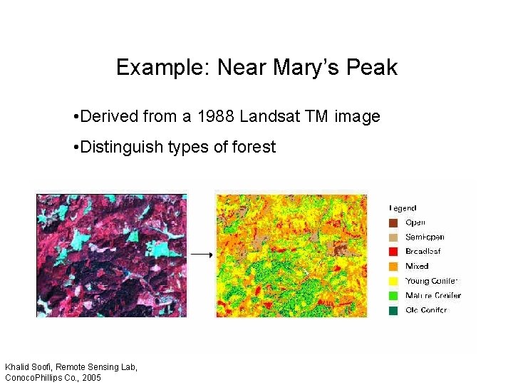 Example: Near Mary’s Peak • Derived from a 1988 Landsat TM image • Distinguish