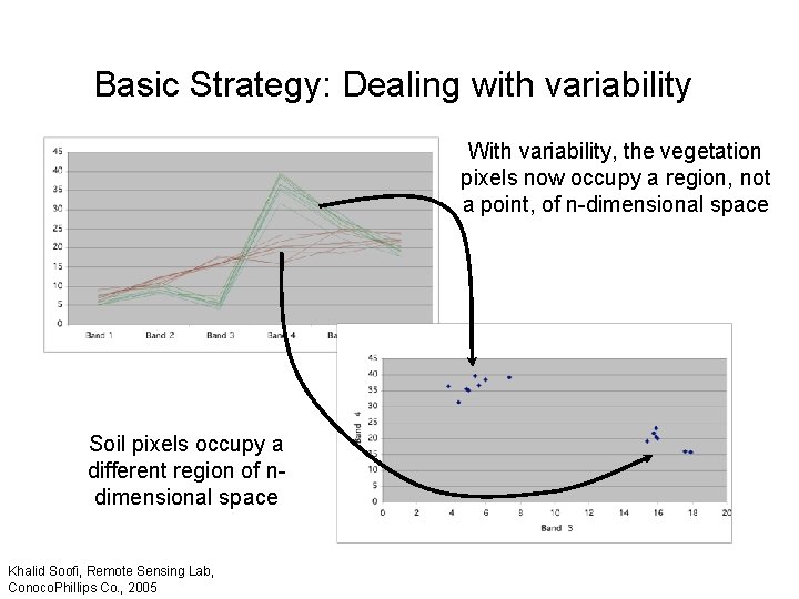 Basic Strategy: Dealing with variability With variability, the vegetation pixels now occupy a region,