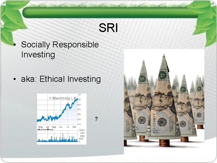 SRI • Socially Responsible Investing • aka: Ethical Investing ? 