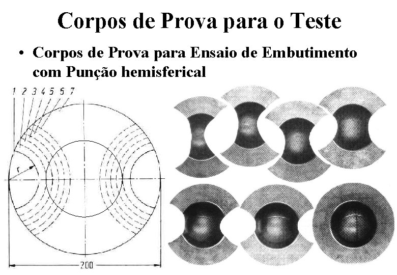 Corpos de Prova para o Teste • Corpos de Prova para Ensaio de Embutimento