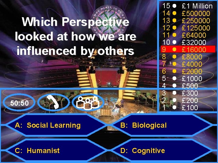 Which Perspective looked at how we are influenced by others 50: 50 15 14