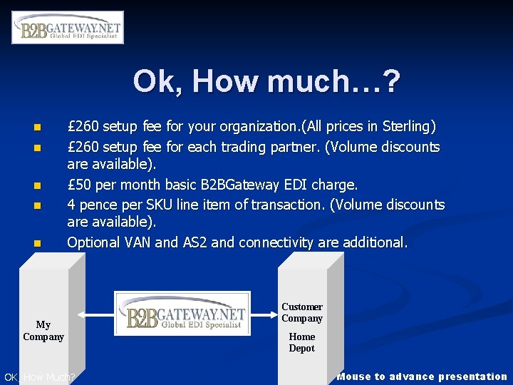 Ok, How much…? n n n £ 260 setup fee for your organization. (All