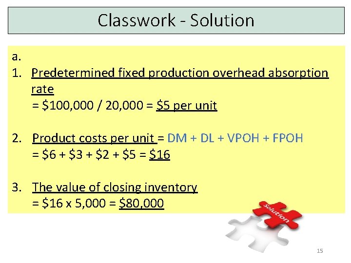 Classwork - Solution a. 1. Predetermined fixed production overhead absorption rate = $100, 000