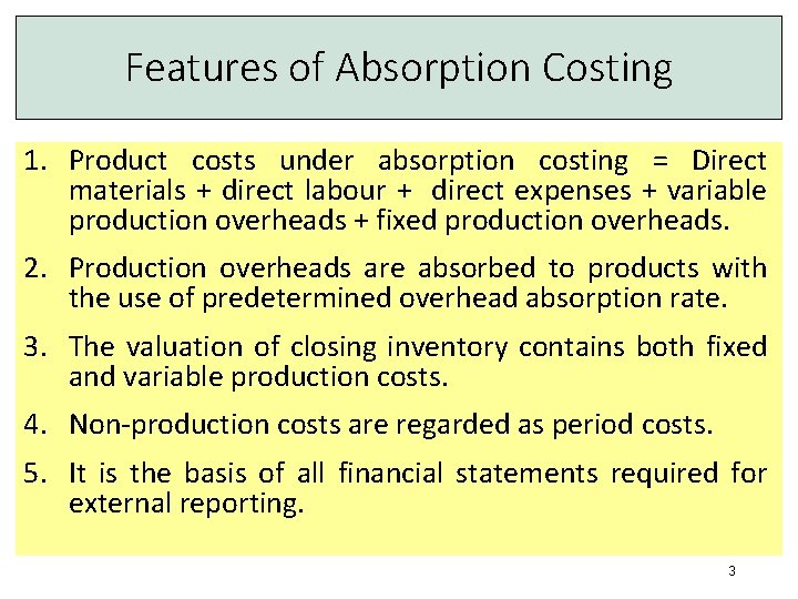 Absorption and Marginal Costing Lesson 2 1 Question