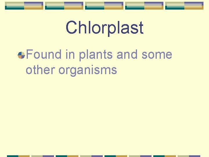 Chlorplast Found in plants and some other organisms 