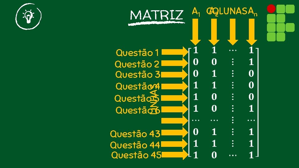 MATRIZ LINHAS Questão 1 Questão 2 Questão 3 Questão 4 Questão 5 Questão 6