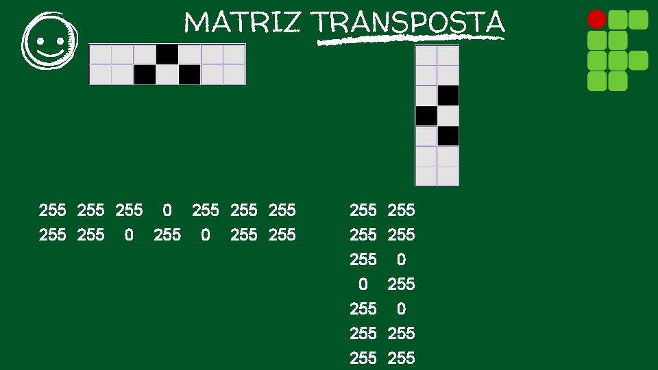 MATRIZ TRANSPOSTA 255 255 0 255 255 255 255 0 0 255 255 255