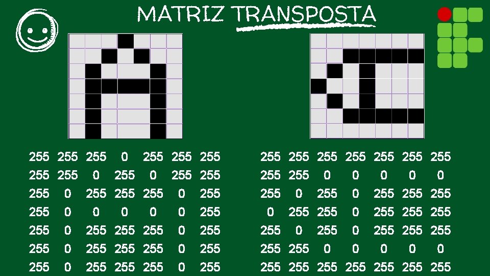 MATRIZ TRANSPOSTA 255 255 0 255 255 255 0 0 0 255 255 255