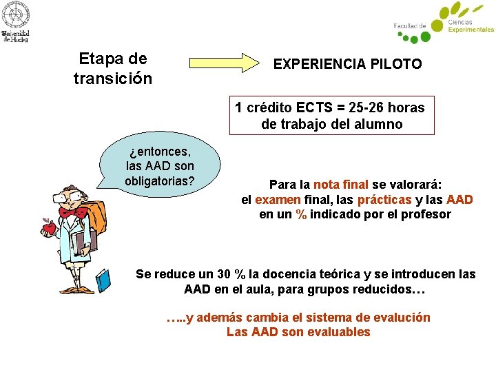 Etapa de transición EXPERIENCIA PILOTO 1 crédito ECTS = 25 -26 horas de trabajo