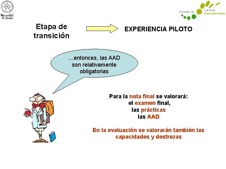 Etapa de transición EXPERIENCIA PILOTO …entonces, las AAD son relativamente obligatorias Para la nota