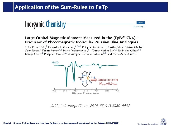 Application of the Sum-Rules to Fe. Tp Jafri et al. , Inorg. Chem. ,