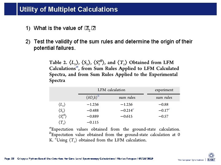 Utility of Multiplet Calculations 1) What is the value of � Tz � ?