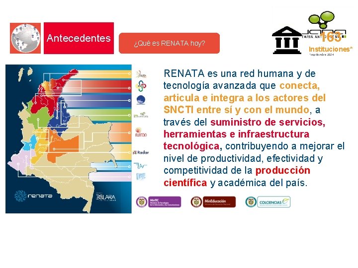 Antecedentes ¿Qué es RENATA hoy? 163 Instituciones* *septiembre 2014 RENATA es una red humana