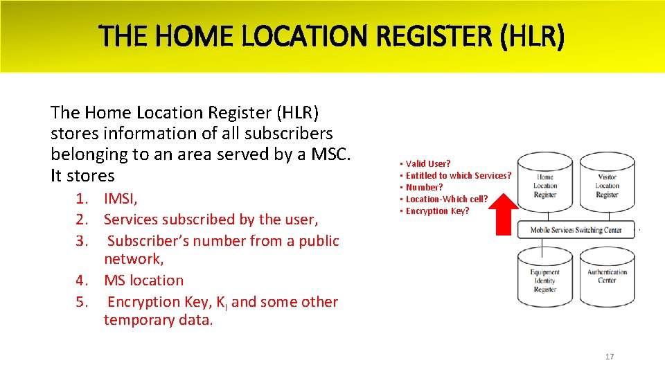 THE HOME LOCATION REGISTER (HLR) The Home Location Register (HLR) stores information of all