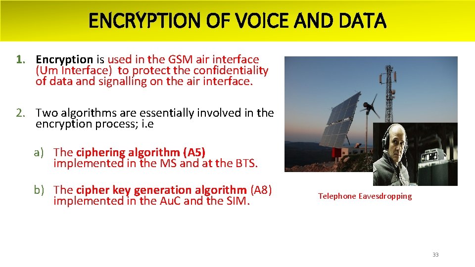 ENCRYPTION OF VOICE AND DATA 1. Encryption is used in the GSM air interface