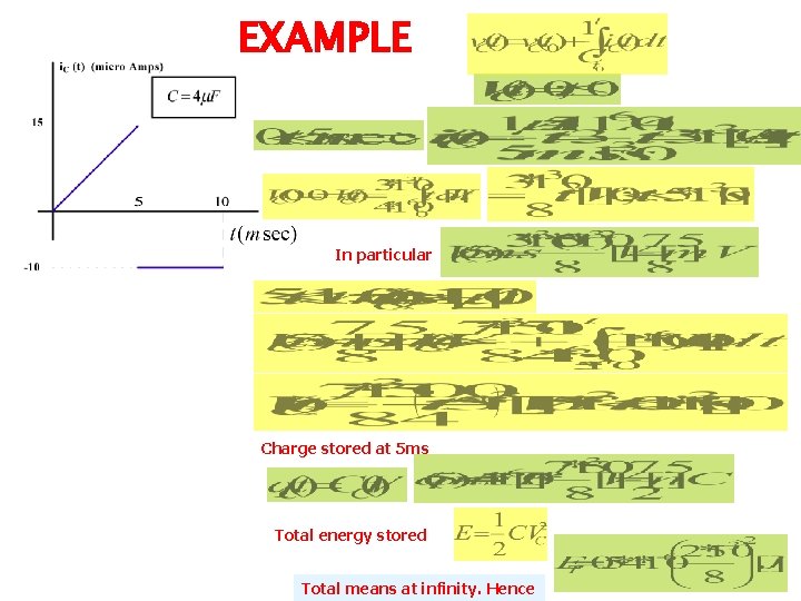 EXAMPLE In particular Charge stored at 5 ms Total energy stored Total means at