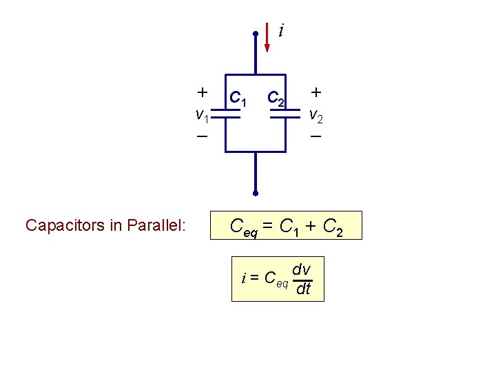 i + v 1 – Capacitors in Parallel: C 1 C 2 + v