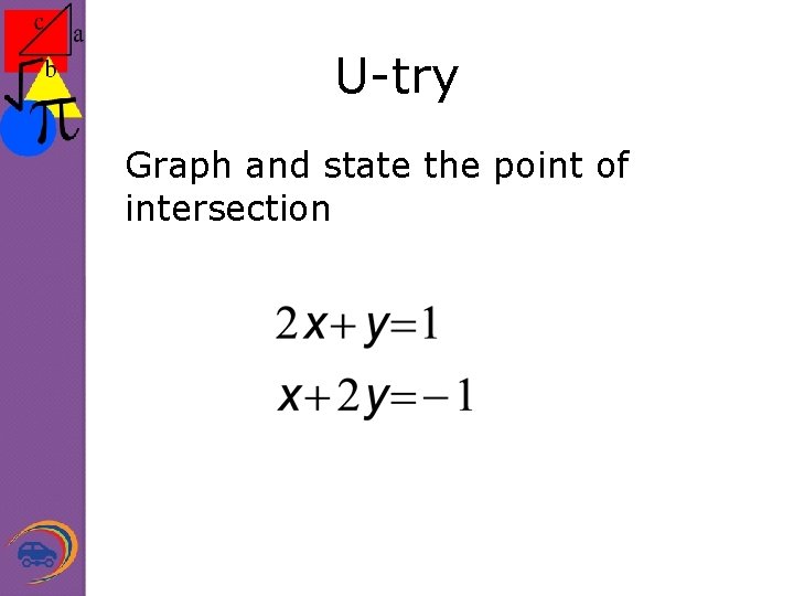 U-try Graph and state the point of intersection 