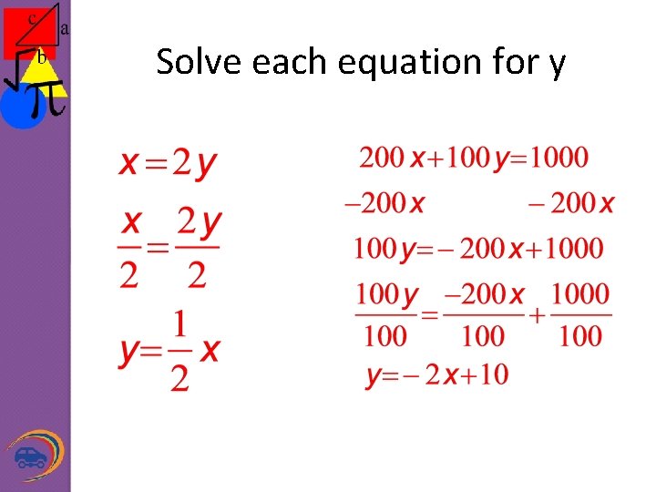 Solve each equation for y 