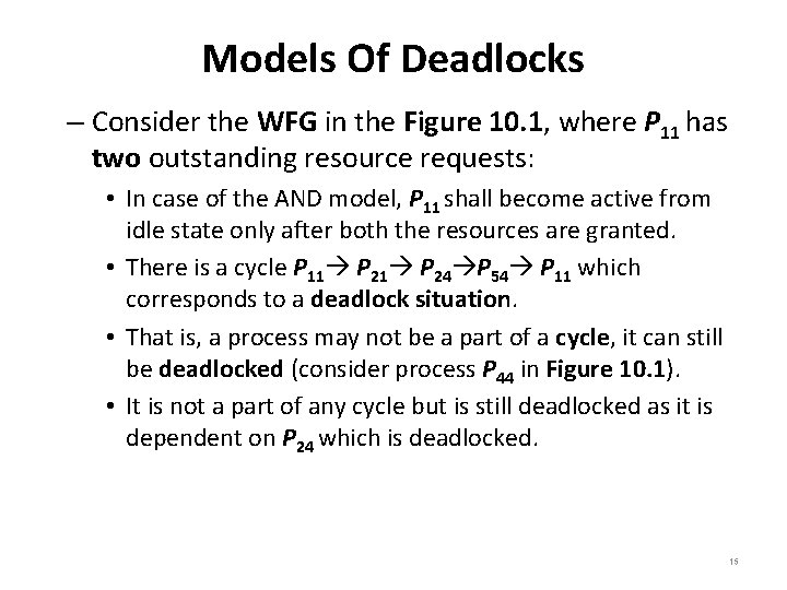 Models Of Deadlocks – Consider the WFG in the Figure 10. 1, where P