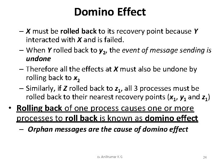 Domino Effect – X must be rolled back to its recovery point because Y