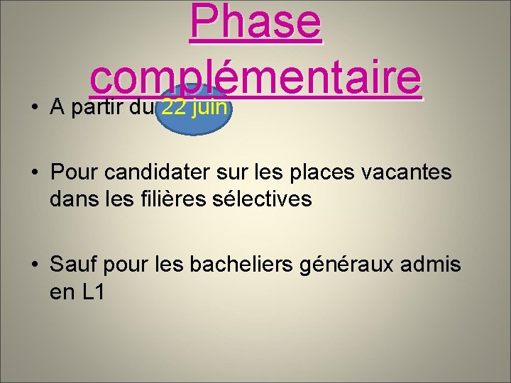 Phase complémentaire • A partir du 22 juin • Pour candidater sur les places