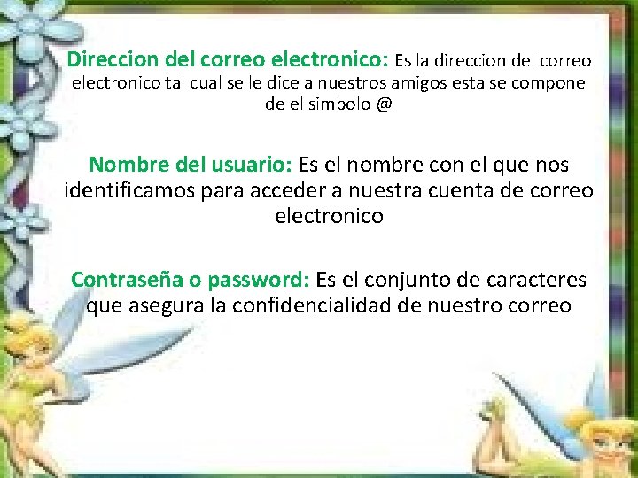 Direccion del correo electronico: Es la direccion del correo electronico tal cual se le