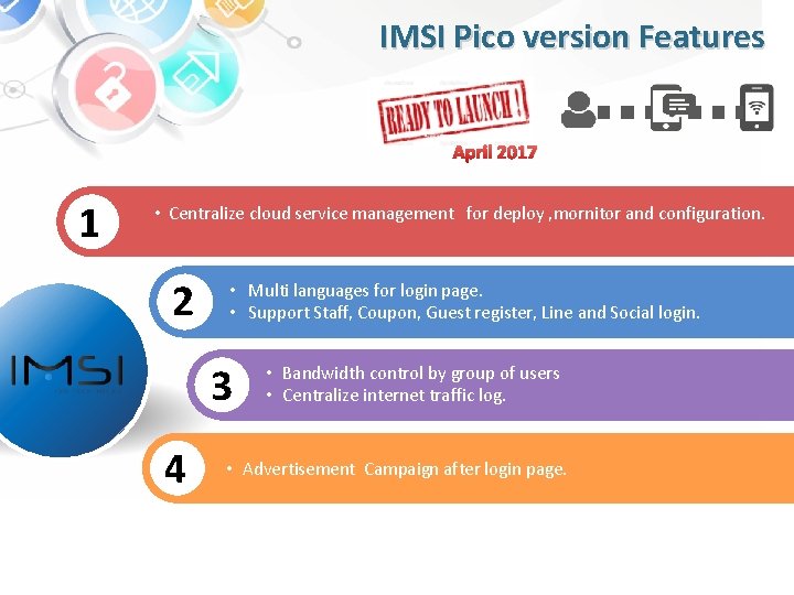 IMSI Pico version Features April 2017 1 • Centralize cloud service management for deploy