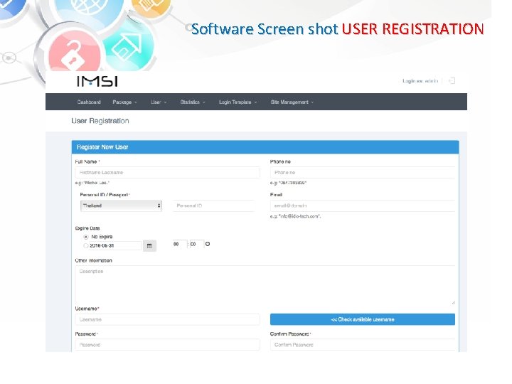 Software Screen shot USER REGISTRATION 