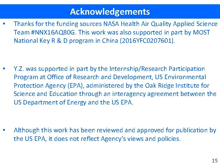 Acknowledgements • Thanks for the funding sources NASA Health Air Quality Applied Science Team