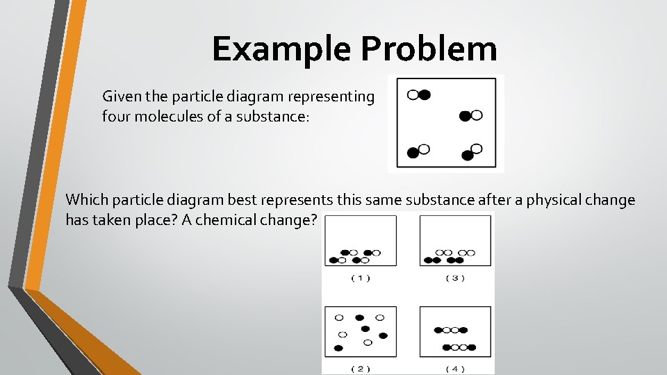 Example Problem Given the particle diagram representing four molecules of a substance: Which particle