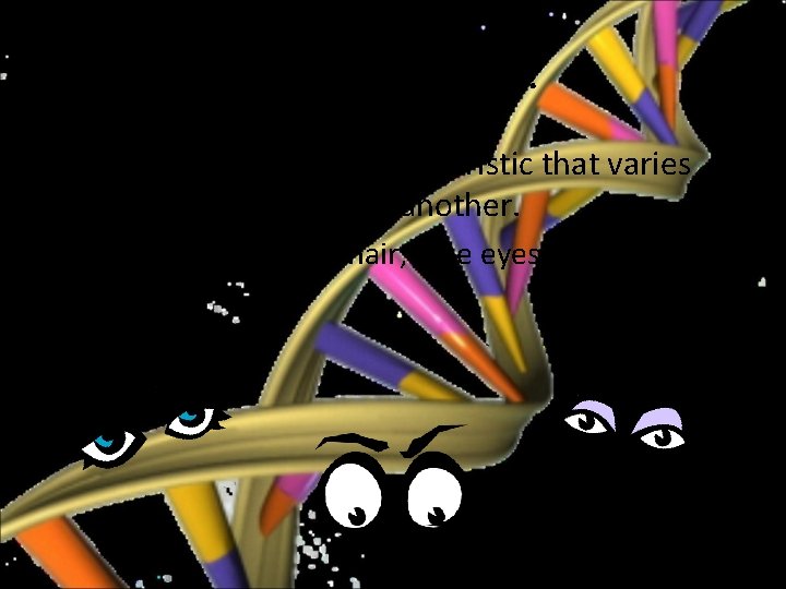 What is a Trait? • A trait is a specific characteristic that varies from