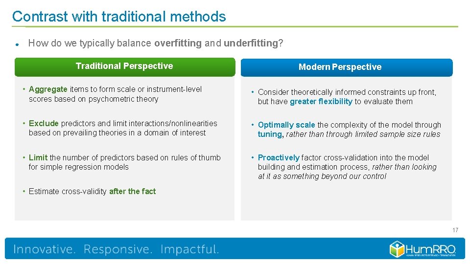Contrast with traditional methods ● How do we typically balance overfitting and underfitting? Traditional