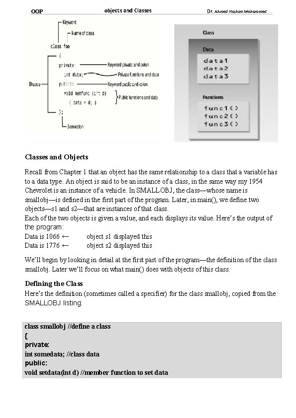 OOP objects and Classes Dr Ahmed Hashim Mohammed