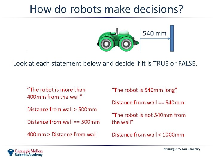 How do robots make decisions? 540 mm Look at each statement below and decide