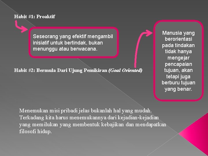 Habit #1: Proaktif Seseorang yang efektif mengambil inisiatif untuk bertindak, bukan menunggu atau berwacana.