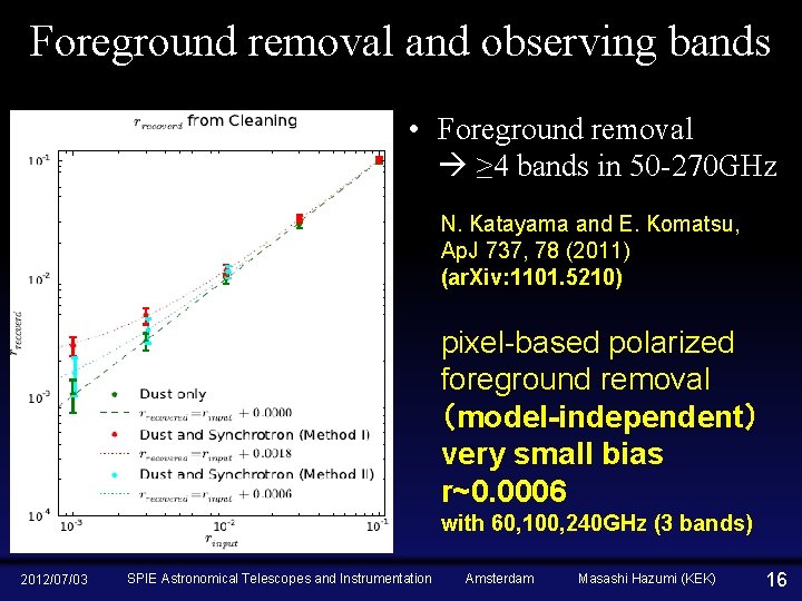 Foreground removal and observing bands • Foreground removal ≥ 4 bands in 50 -270