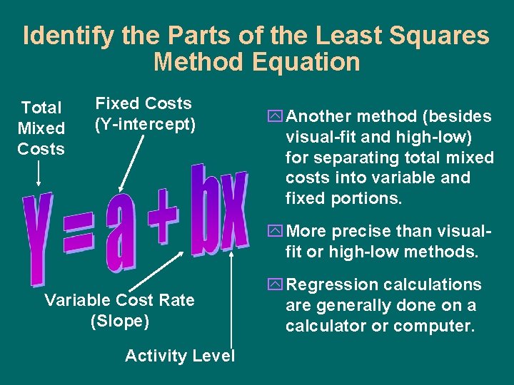 Identify the Parts of the Least Squares Method Equation Total Mixed Costs Fixed Costs