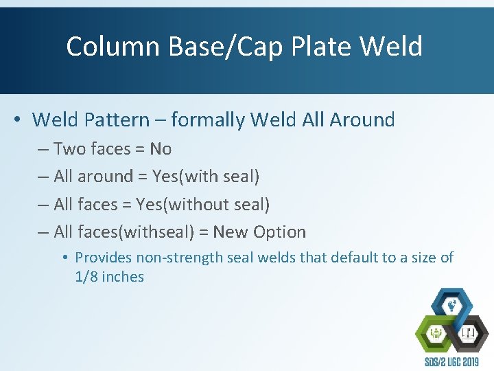 Column Base/Cap Plate Weld • Weld Pattern – formally Weld All Around – Two