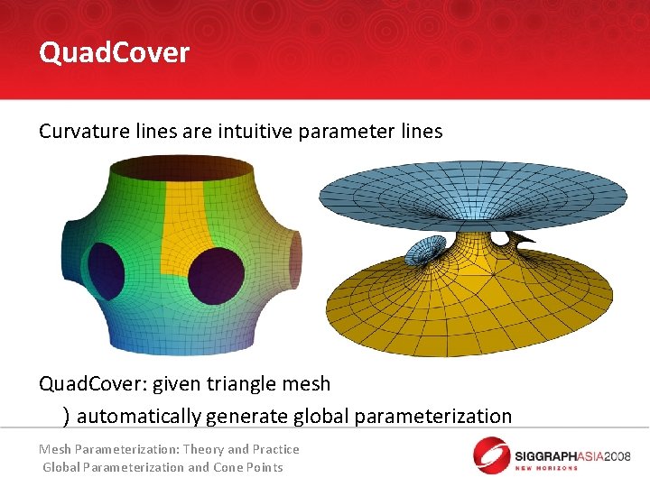 Quad. Cover Curvature lines are intuitive parameter lines Quad. Cover: given triangle mesh )