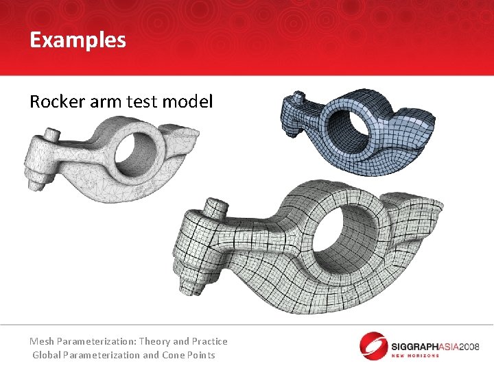 Examples Rocker arm test model Mesh Parameterization: Theory and Practice Global Parameterization and Cone