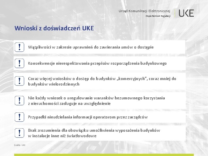 Urząd Komunikacji Elektronicznej Departament Regulacji Wnioski z doświadczeń UKE Wątpliwości w zakresie uprawnień do