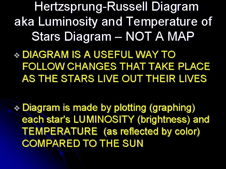 Hertzsprung-Russell Diagram aka Luminosity and Temperature of Stars Diagram – NOT A MAP v