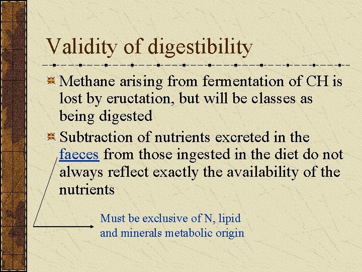 Validity of digestibility Methane arising from fermentation of CH is lost by eructation, but