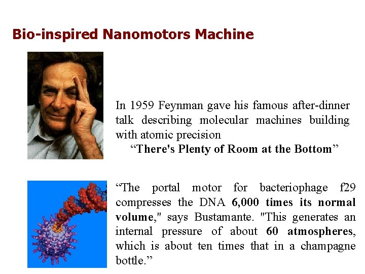 Bio-inspired Nanomotors Machine In 1959 Feynman gave his famous after-dinner talk describing molecular machines
