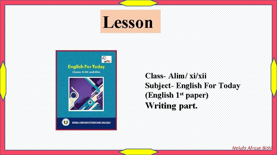 Lesson Class- Alim/ xi/xii Subject- English For Today (English 1 st paper) Writing part.