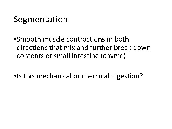 Segmentation • Smooth muscle contractions in both directions that mix and further break down