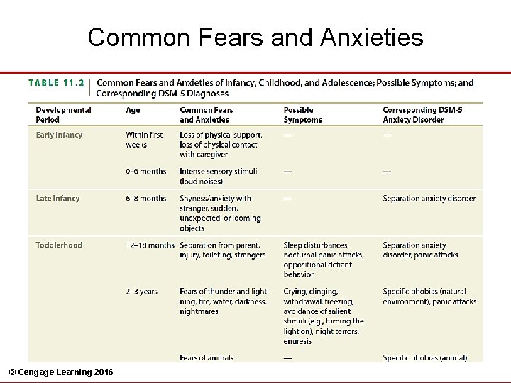 Common Fears and Anxieties © Cengage Learning 2016 